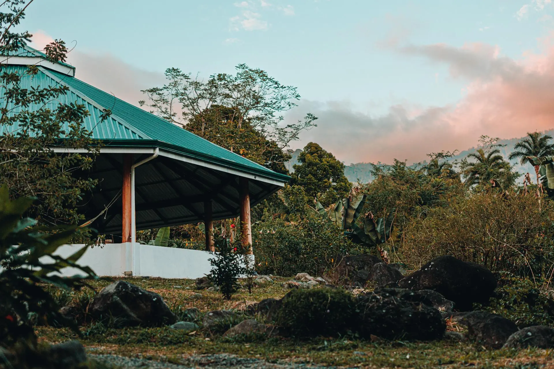 The maloka and surrounding land at the Suma Kallay homestead at dusk