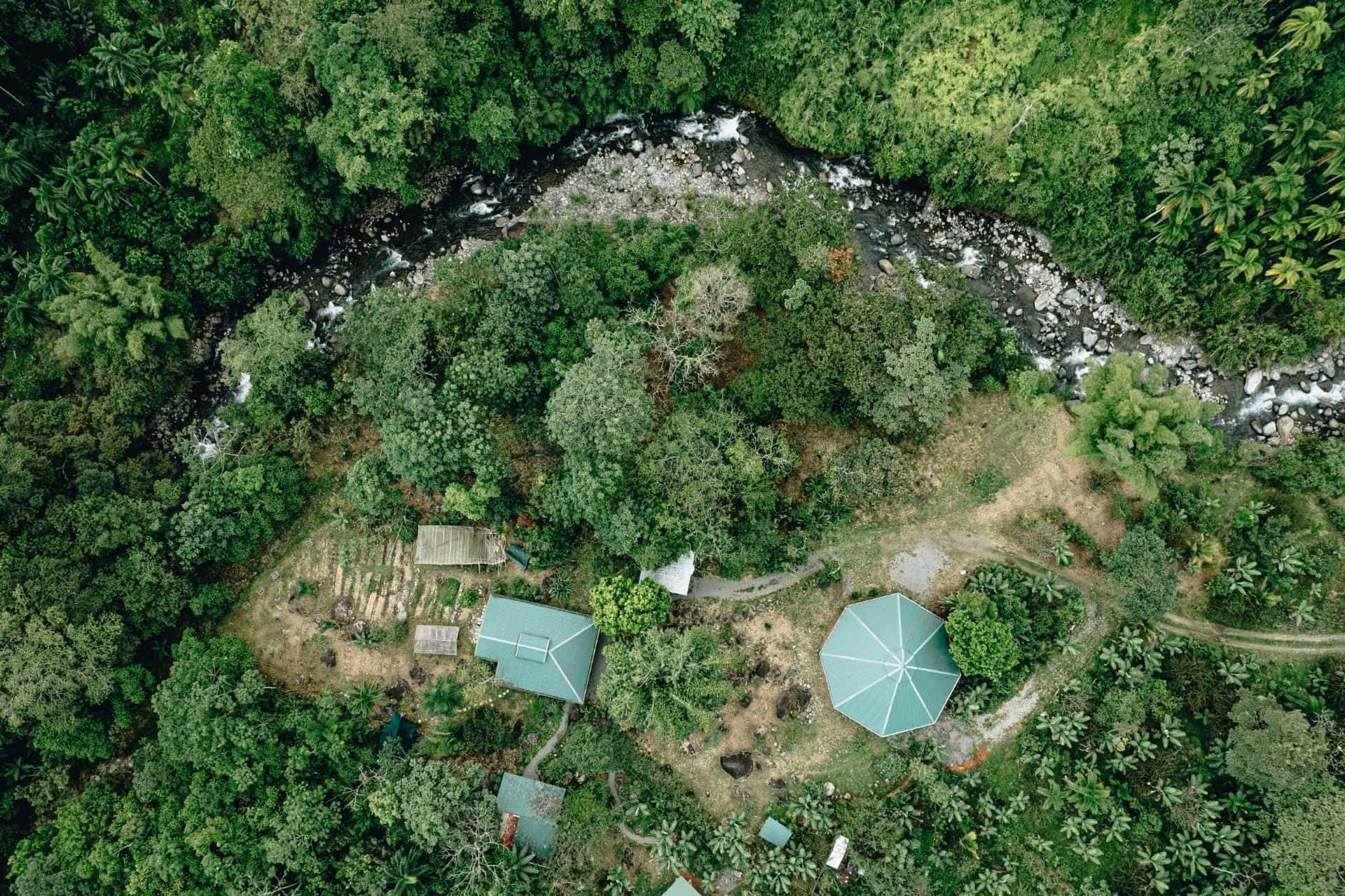 Aerial view of the homestead and the land around it